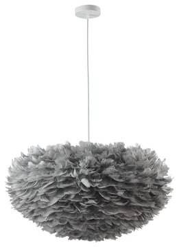 White Iron Ceiling Fixture With Grey Goose Feather, Gray