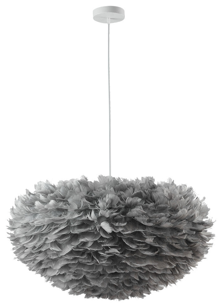White Iron Ceiling Fixture With Grey Goose Feather, Gray