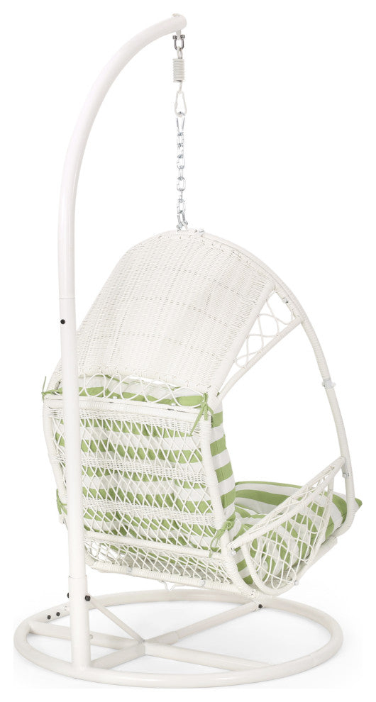 Auckland Wicker Hanging Chair With Stand, White/Green