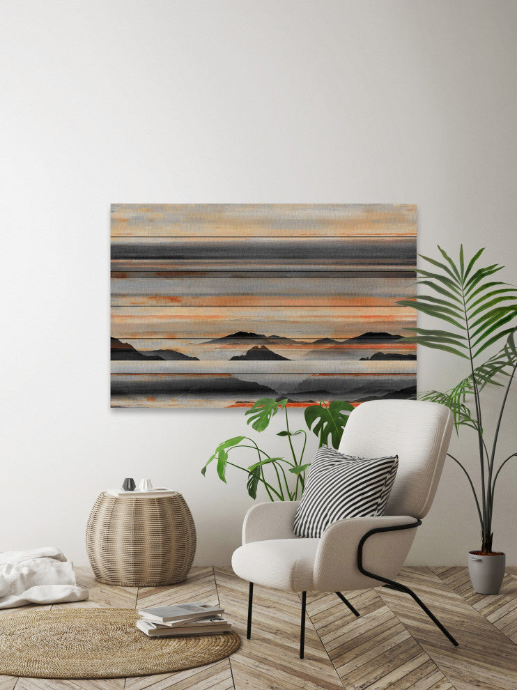 "Desert Mountains" Painting Print on White Wood, 45"x30"