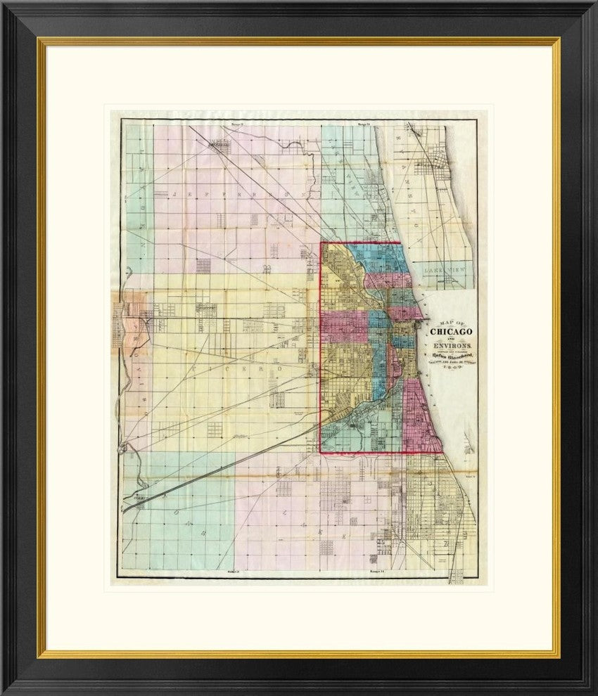 "Map of Chicago and Environs, 1869"  by Rufus Blanchard, 28x32"