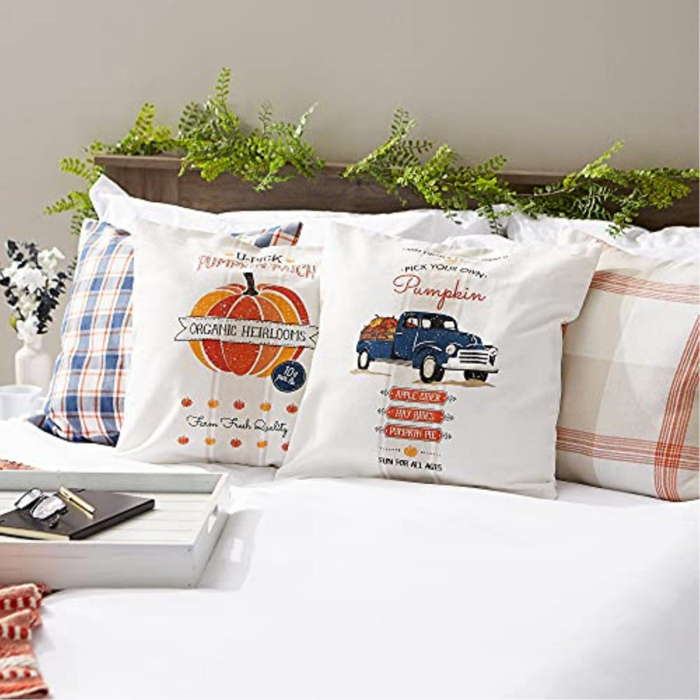 Dii Asst Autumn Plaid And Print Pillow Cover 18x18", 4-Piece Set