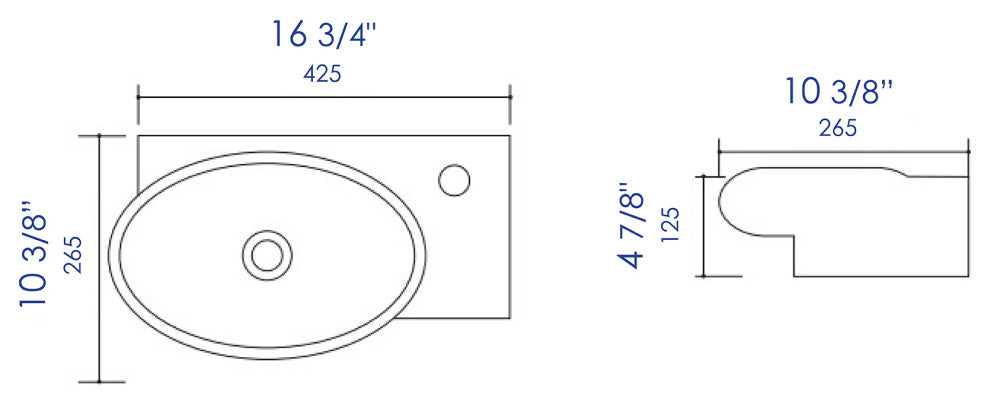 ALFI brand ABC117 White 17" Small Wall Mounted Ceramic Sink with Faucet Hole