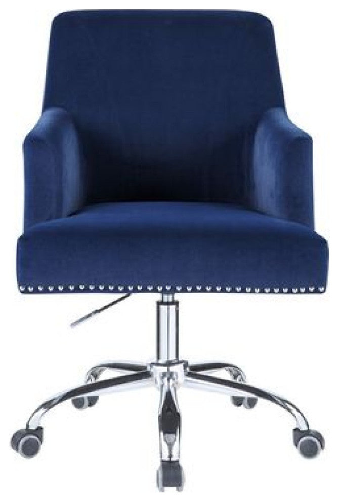 Benzara BM269060 Office Chair, Sleek Track Arms & Nail head Trim, Blue/Chrome