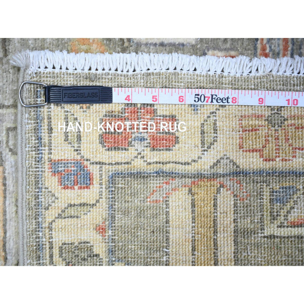Camouflage Green Wool Hand Knotted Finer Peshawar XL Runner Rug, 2'5"x15'11"