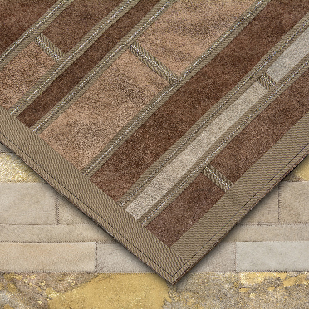 Cowhide Patchwork Rug, Kronos, Pyrite, 5' X 8'