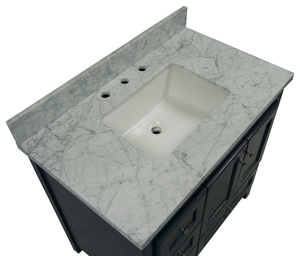 Abbey 36" Bathroom Vanity, Marine Gray, Carrara Marble