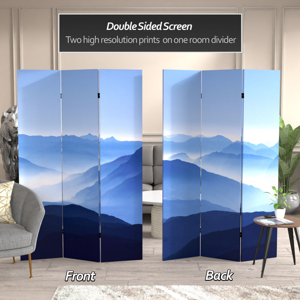 6' Tall Double Sided Misty Mountain Canvas Room Divider