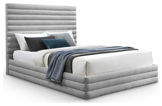 Maxwell Linen Textured Fabric Upholstered Bed, Gray, Queen