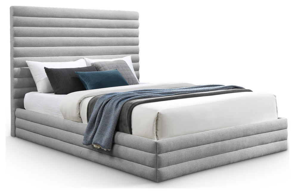 Maxwell Linen Textured Fabric Upholstered Bed, Gray, Queen