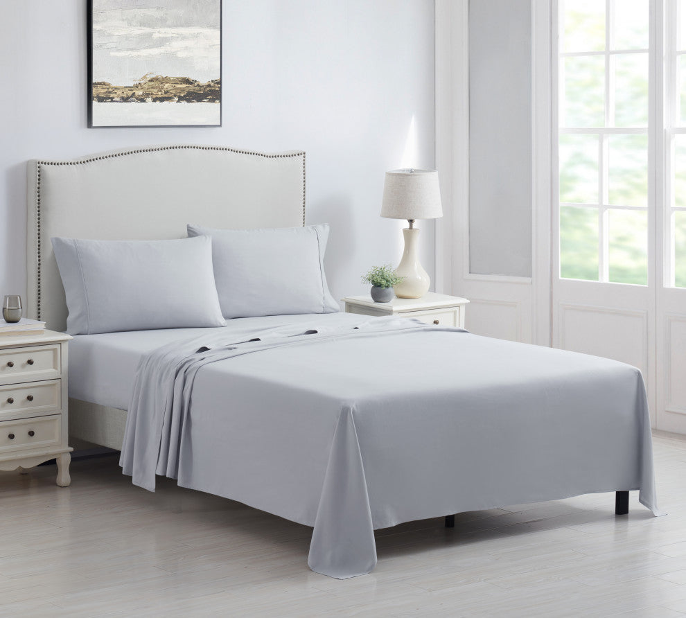 Kathy Ireland 4 Piece Brushed Microfiber Sheet Set, Light Gray, Twin