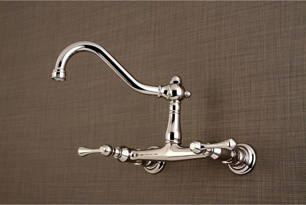 Kingston Brass 8" Center Wall Mount Bathroom Faucet, Polished Nickel