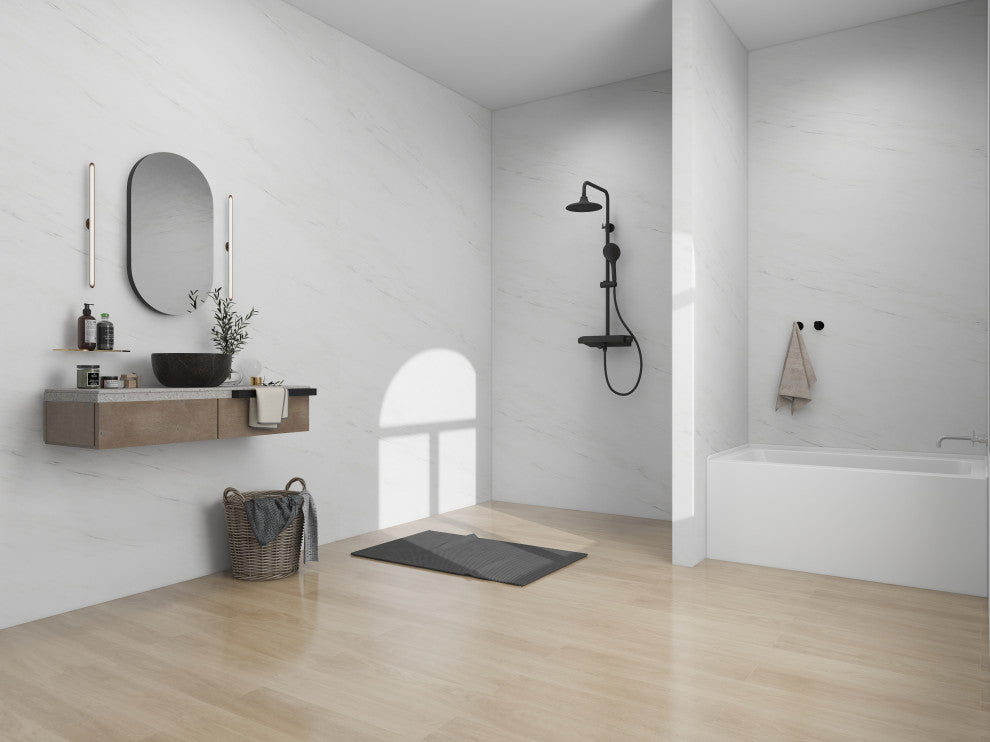 Vanity Art Alcove Soaking Acrylic Bathtub, White/Matte Black, 48"x32", Right