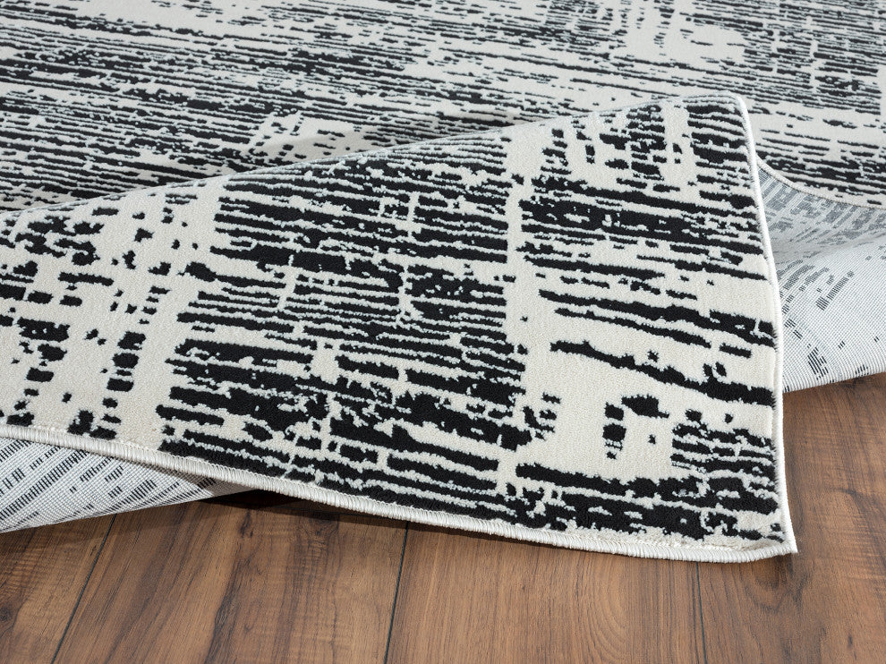 Abani Aspen Collection ASP110A Modern Beige & Gray Hatching Area Rug