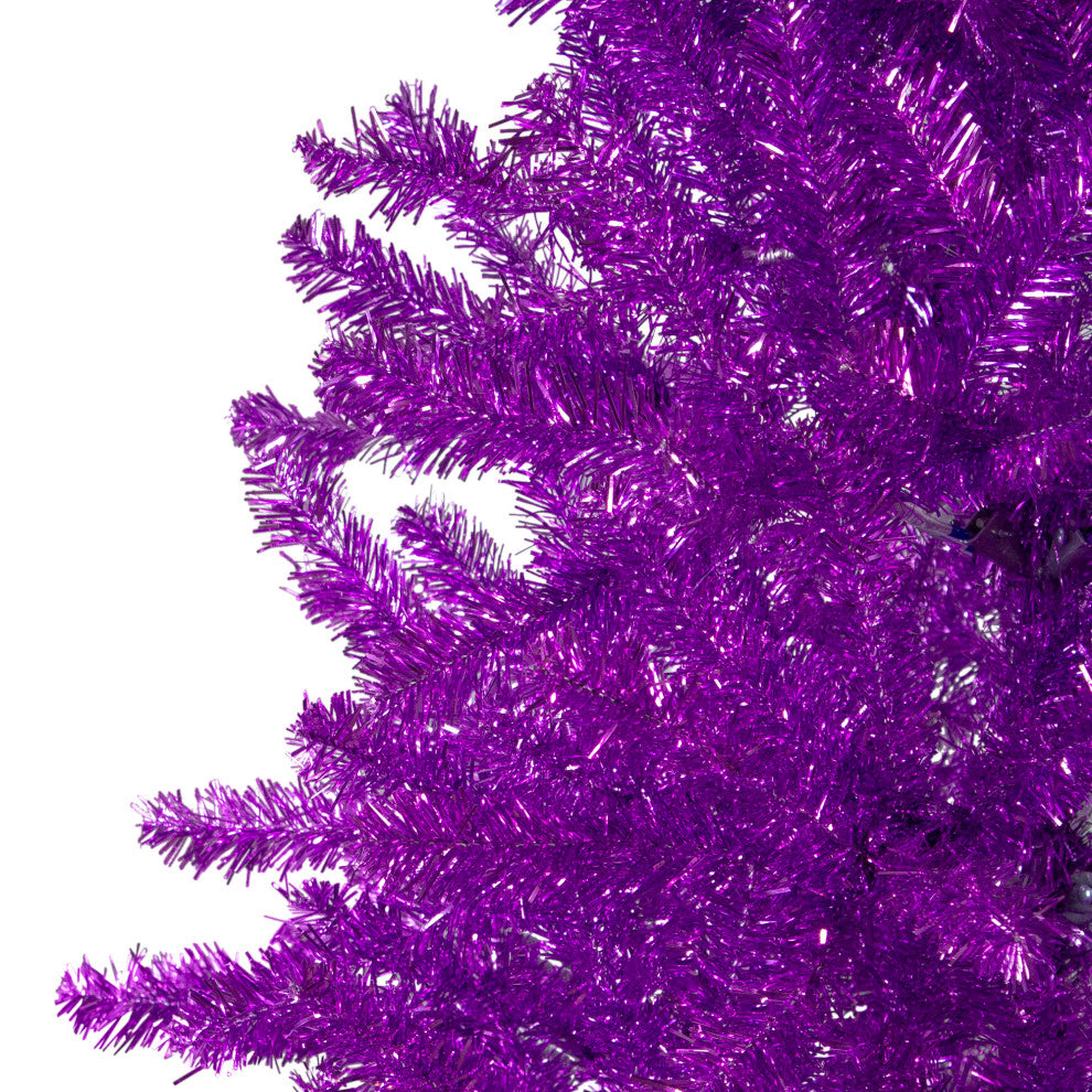 7' Metallic Purple Tinsel Artificial Christmas Tree, Unlit