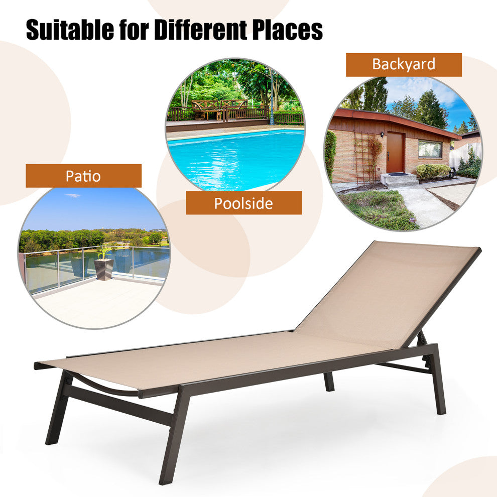 Costway Patio Lounge Chair Chaise Recliner Back Adjustable Garden Deck Brown