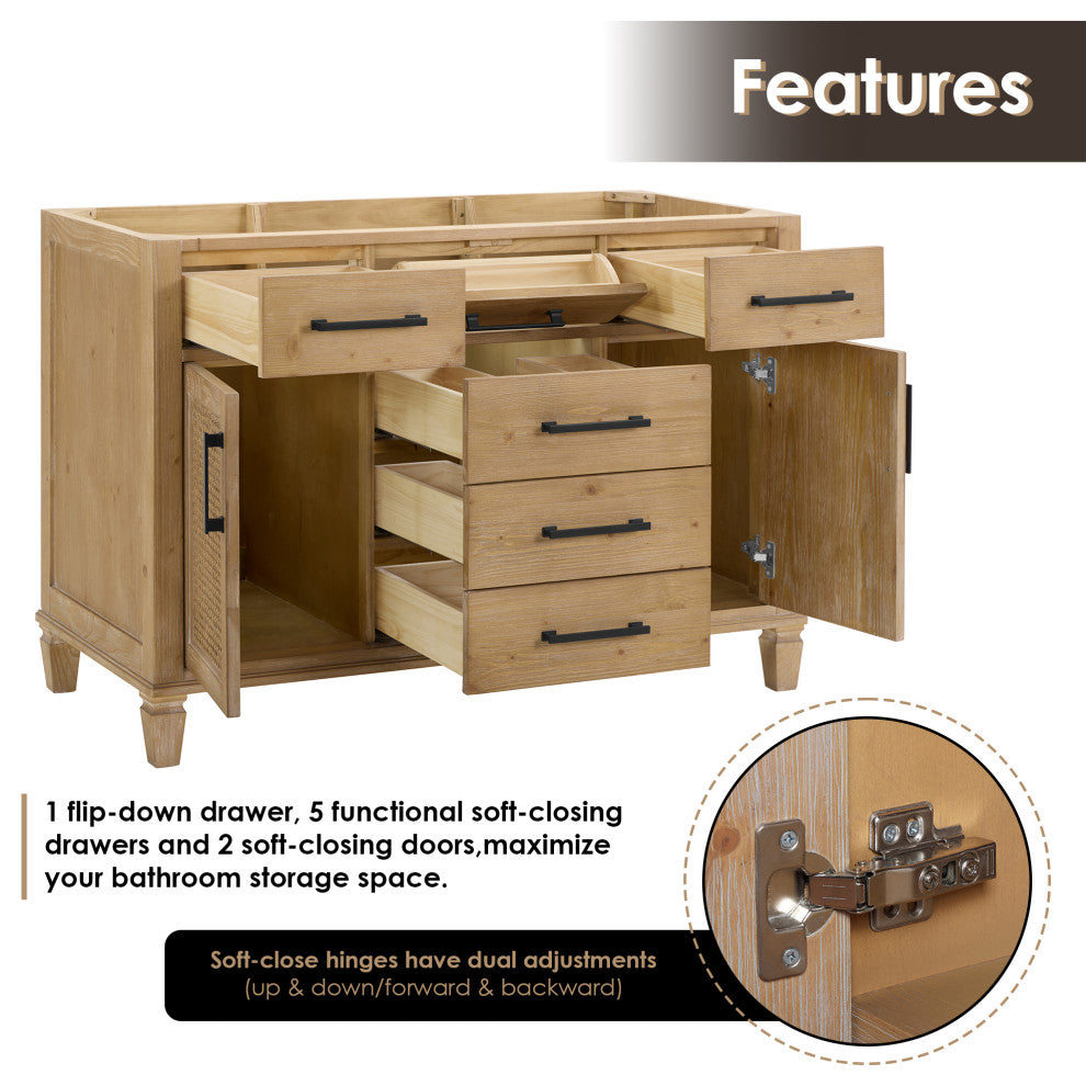 Solana Bathroom Cabinet Vanity Base, Weathered Fir, 48", Without Mirror