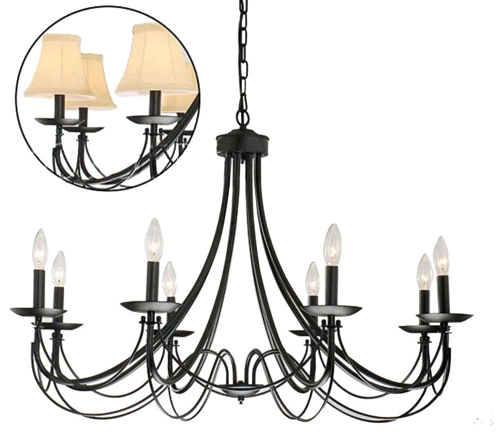 Iris 8-light Antique Black Iron Chandelier