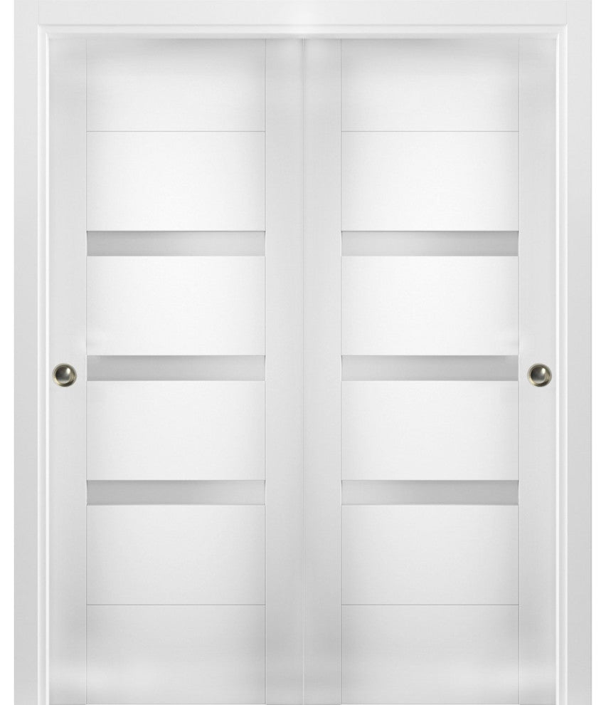 Sliding Closet Glass Bypass Doors / Sete 6900 White Silk / Rails, 56" X 96" ( 2* 28x96)
