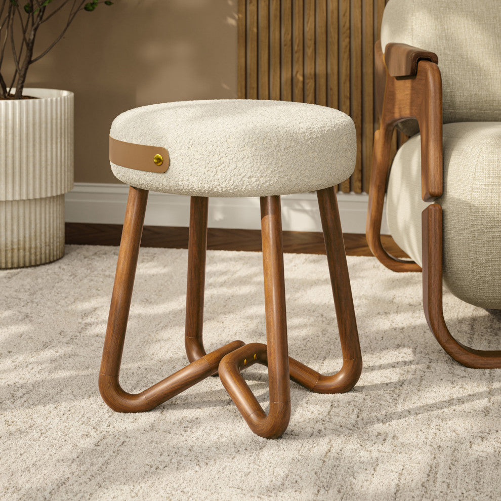 Modern Brazilian - Loop - Upholstered Stool - Noodles Natural Seat, Nozes