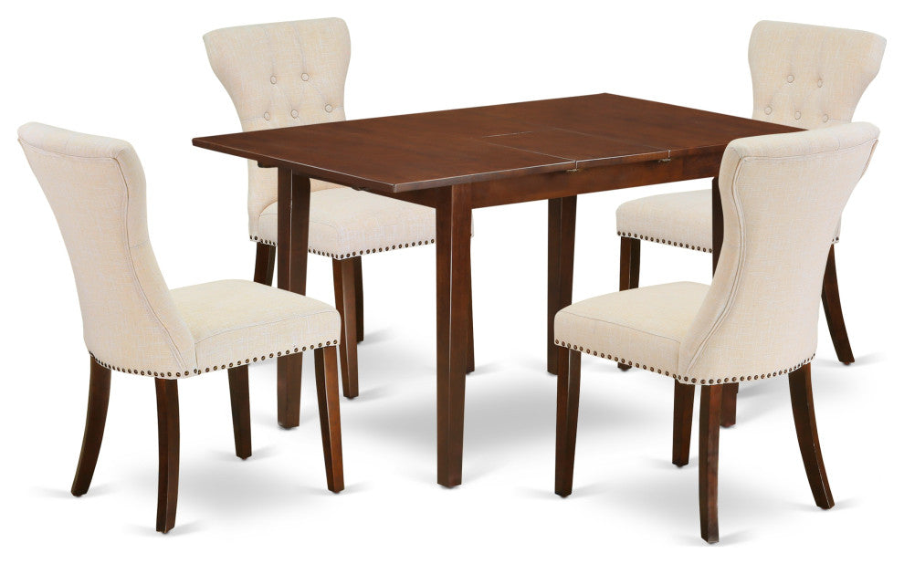 5Pc Dinette Set - 4 Chairs, Butterfly Leaf Table Solid Wood Frame, Mahogany