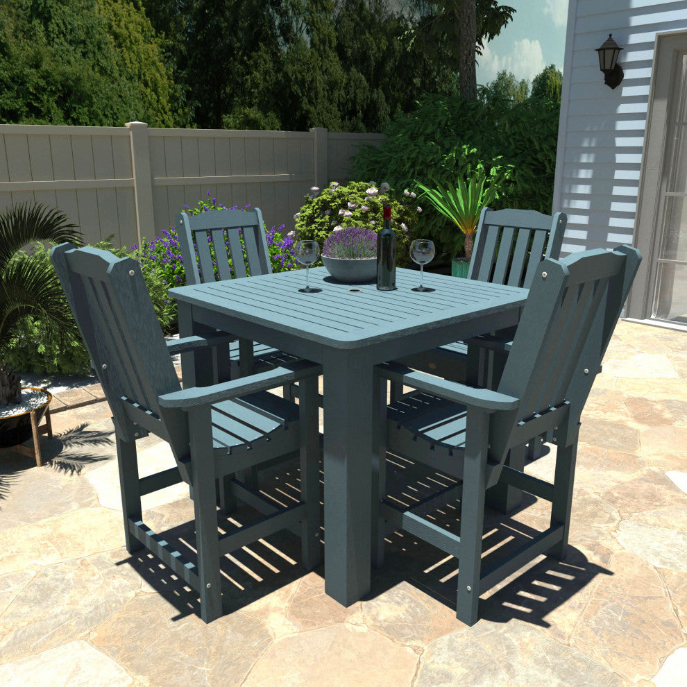 Springville 5-Piece Square Counter Dining Set, Weathered Acorn, Nantucket Blue