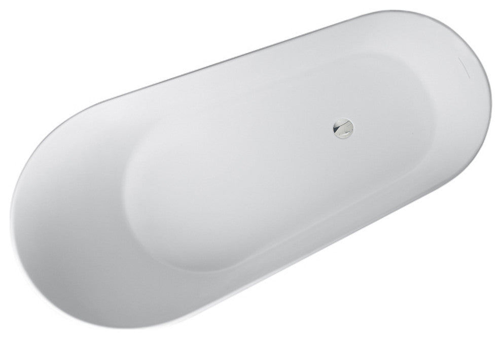 67 in. W Solid Surface Freestanding Flatbottom Soaking Bathtub in Matte White