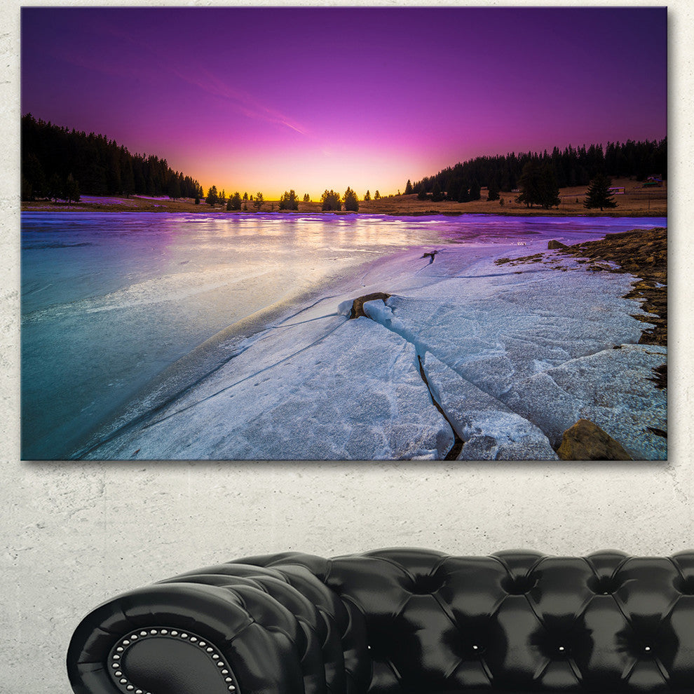 Sunrise over Frozen Lake, Landscape Canvas Art Print, 40"x30"