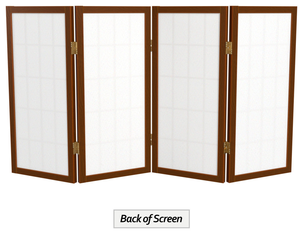 2' Tall Desktop Window Pane Shoji Screen, Walnut, 4 Panels