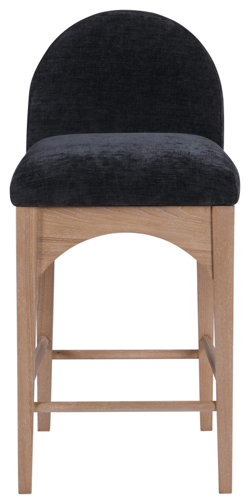 Waldorf Chenille Upholstered Stool, Black, Chenille, Natural Finish, Black, Chenille Fabric, Natural Finish