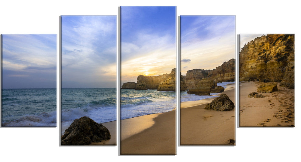 "Beautiful Sunset Over Algarve Portugal" Seashore Wall Art, 5 Panels, 60"x32"
