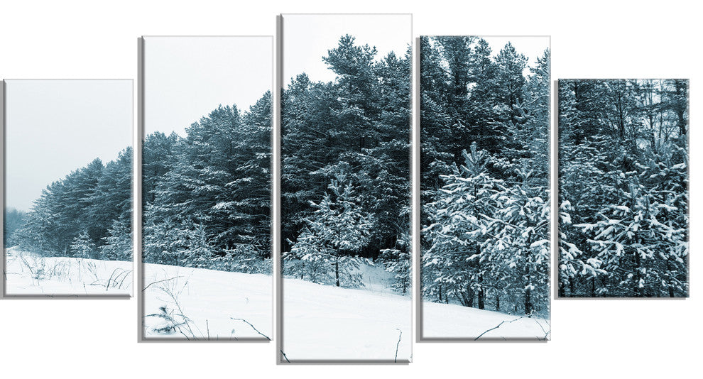 Dark Winter Trees, Landscape Canvas Art Print, 60"x32", 5 Panels