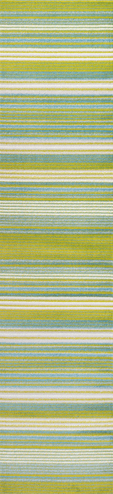Duxbury Gradient Ticking Striped Green/Blue 2'x8' Runner Rug
