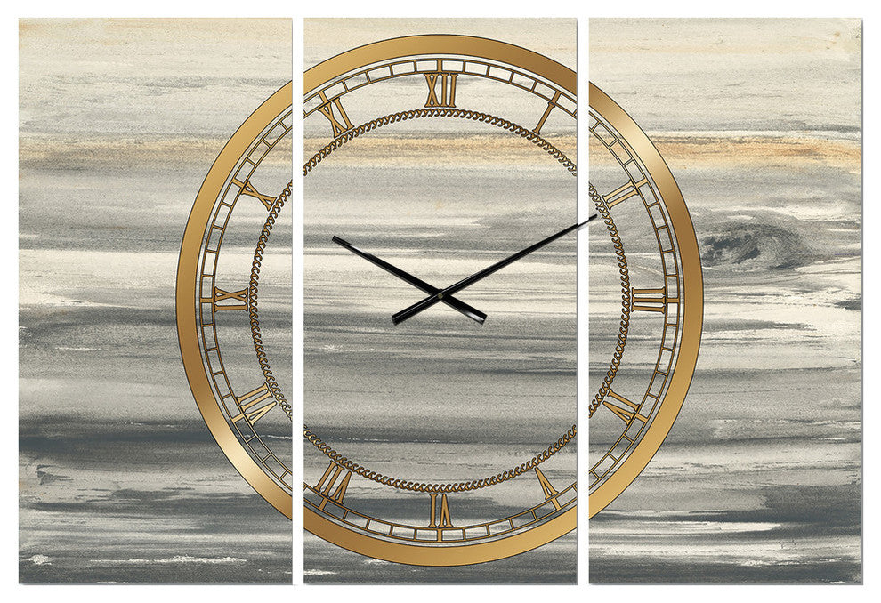 Watercolor Colorfields Ii Glam 3 Panels Metal Clock
