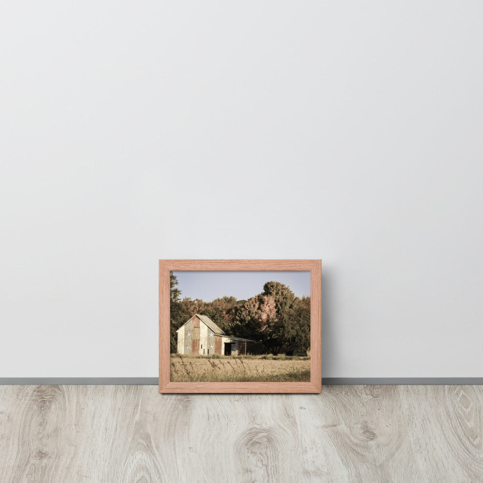 Patriotic Barn in Field Aged Effect Framed Photo Paper Wall Art Prints, Red Oak, 8" X 10"
