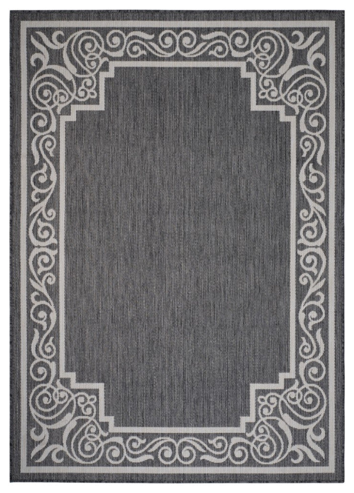 5" x 7" Gray Ornate Border Indoor Outdoor Area Rug