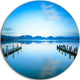Two Wooden Piers In Blue Sea, Seascape Photo Disc Metal Artwork, 23"