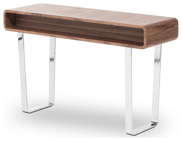 HomeRoots 30" Walnut Veneer Steel and MDF Console Table