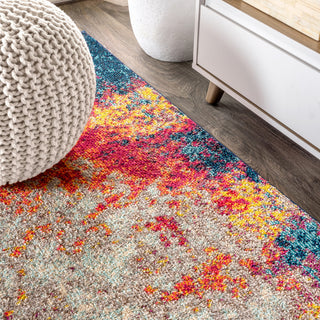 Contemporary POP Modern Abstract Cream/Blue 4' x 6' Area Rug