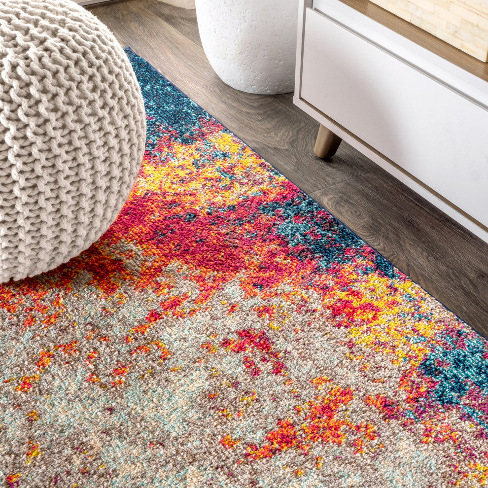 Contemporary POP Modern Abstract Cream/Blue 4' x 6' Area Rug