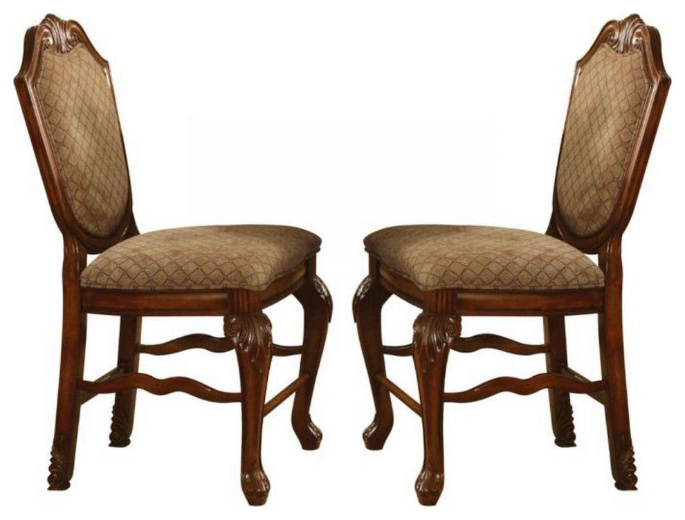 Benzara BM266511 S/2 Counter Height Chair, Fabric Seat and Crown Top, Brown