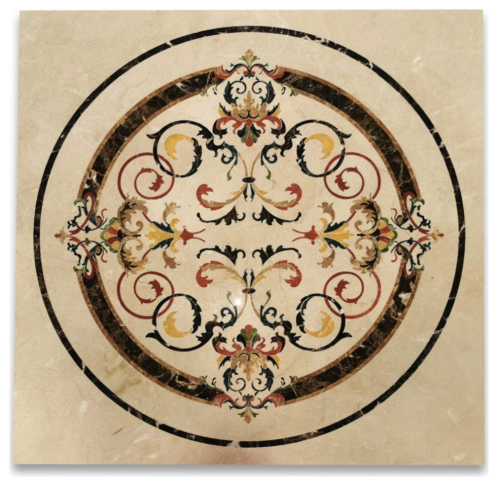 Marble Medallion Rafael Emperador Colorful 36 Inlay Waterjet Art Piece, 1 piece