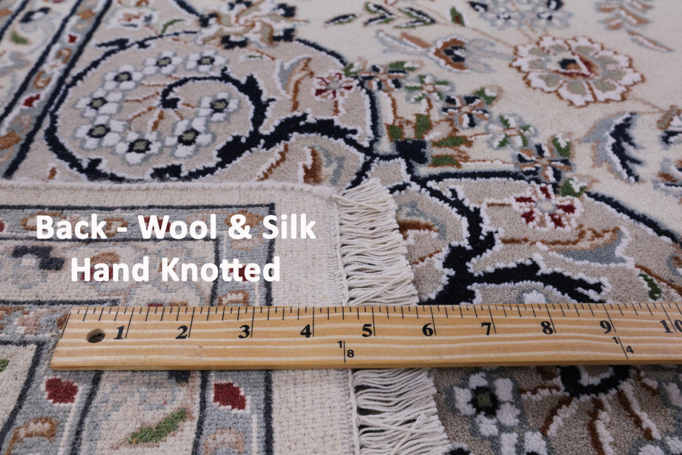 8' 1" X 10' 1" Wool and Silk Hand Knotted Persian Nain Rug Q8520