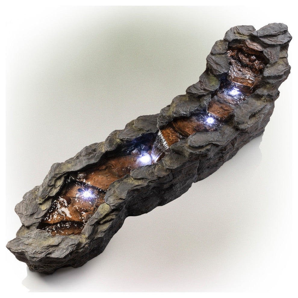 19" Tall Outdoor Tiering Rocky River Stream Water Fountain with LED Lights