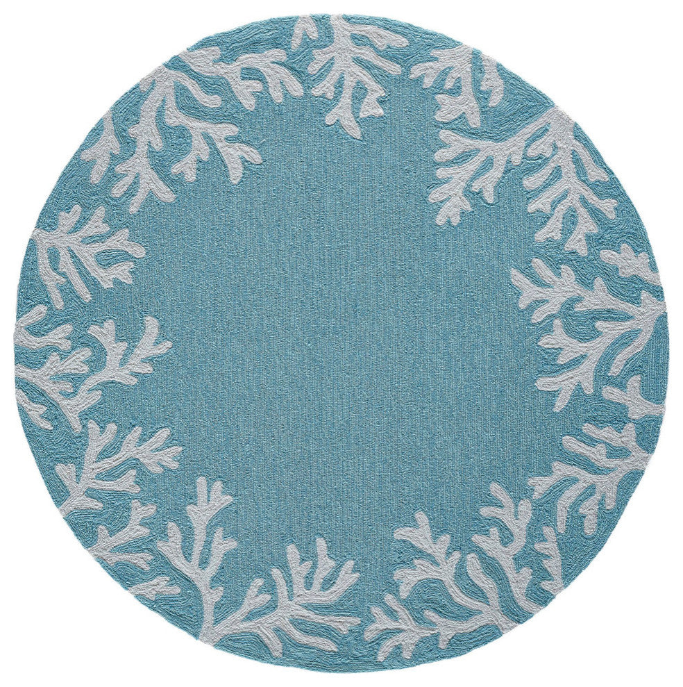 Capri Coral Border Indoor/Outdoor Rug, Aqua, 5' Round