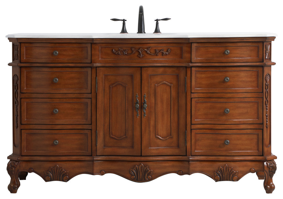 Bathroom Vanity, Teak, 60", Single Sink
