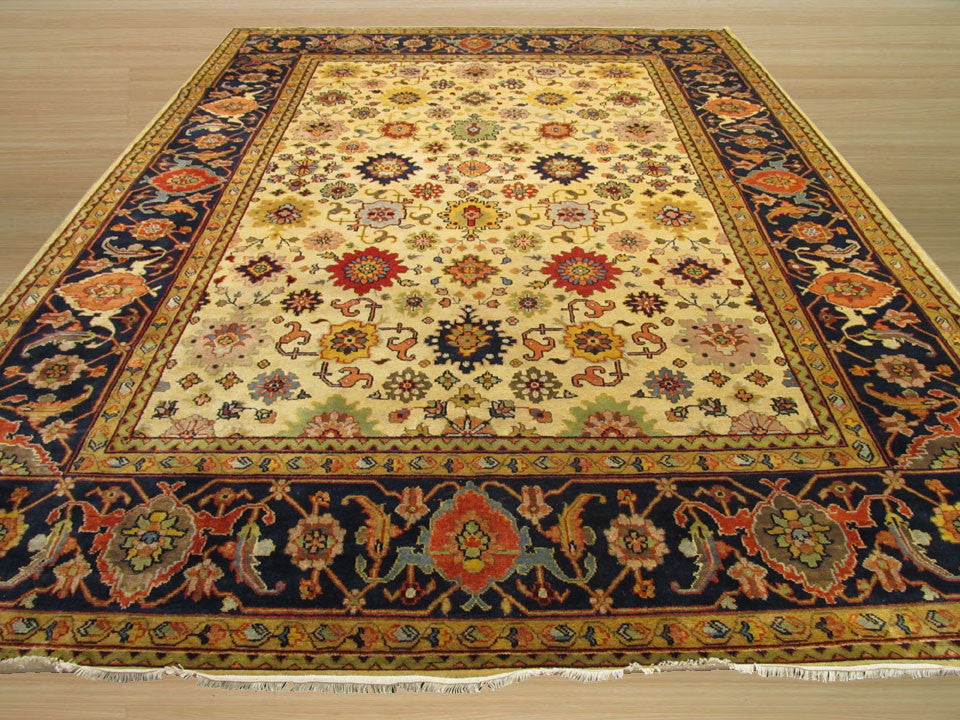 Hand-knotted Wool Ivory Traditional Oriental Super Mahal Rug, 9' X 12'