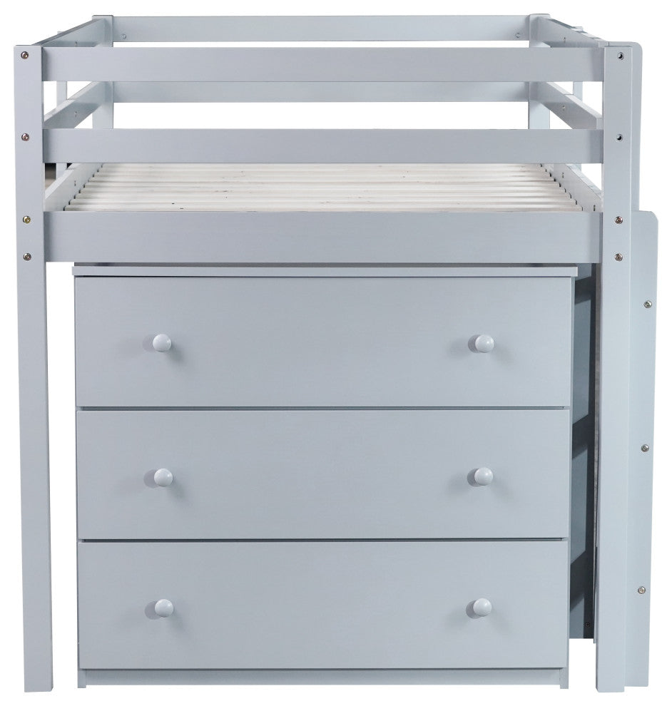 GDF Studio Wood Twin Loft Bed With Flexible Storage & Safety Guardrail, Gray