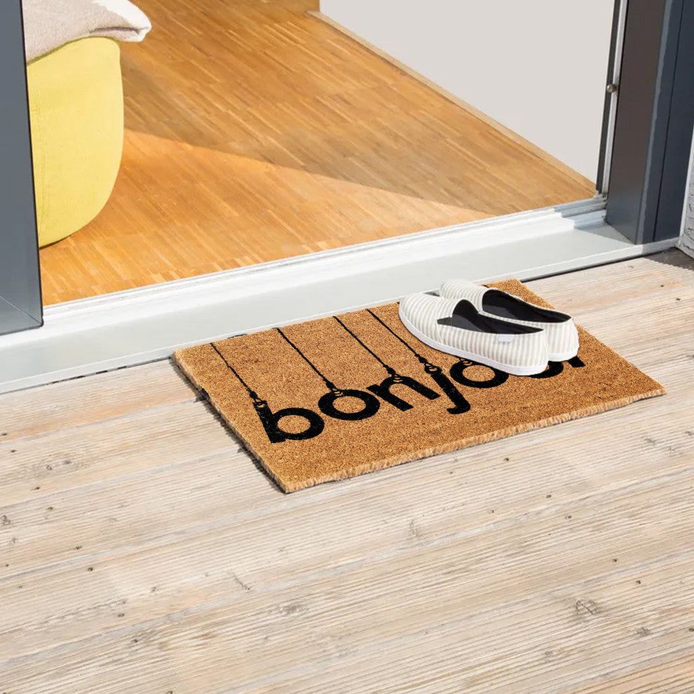 Sheltered Front Door Mat Coir Coco Fibers Rug 24x16, Bonjour