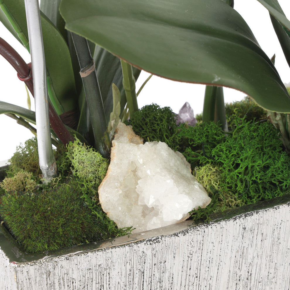 Real Touch Phalaenopsis Orchids in Luxe Silver Ceramic Pot